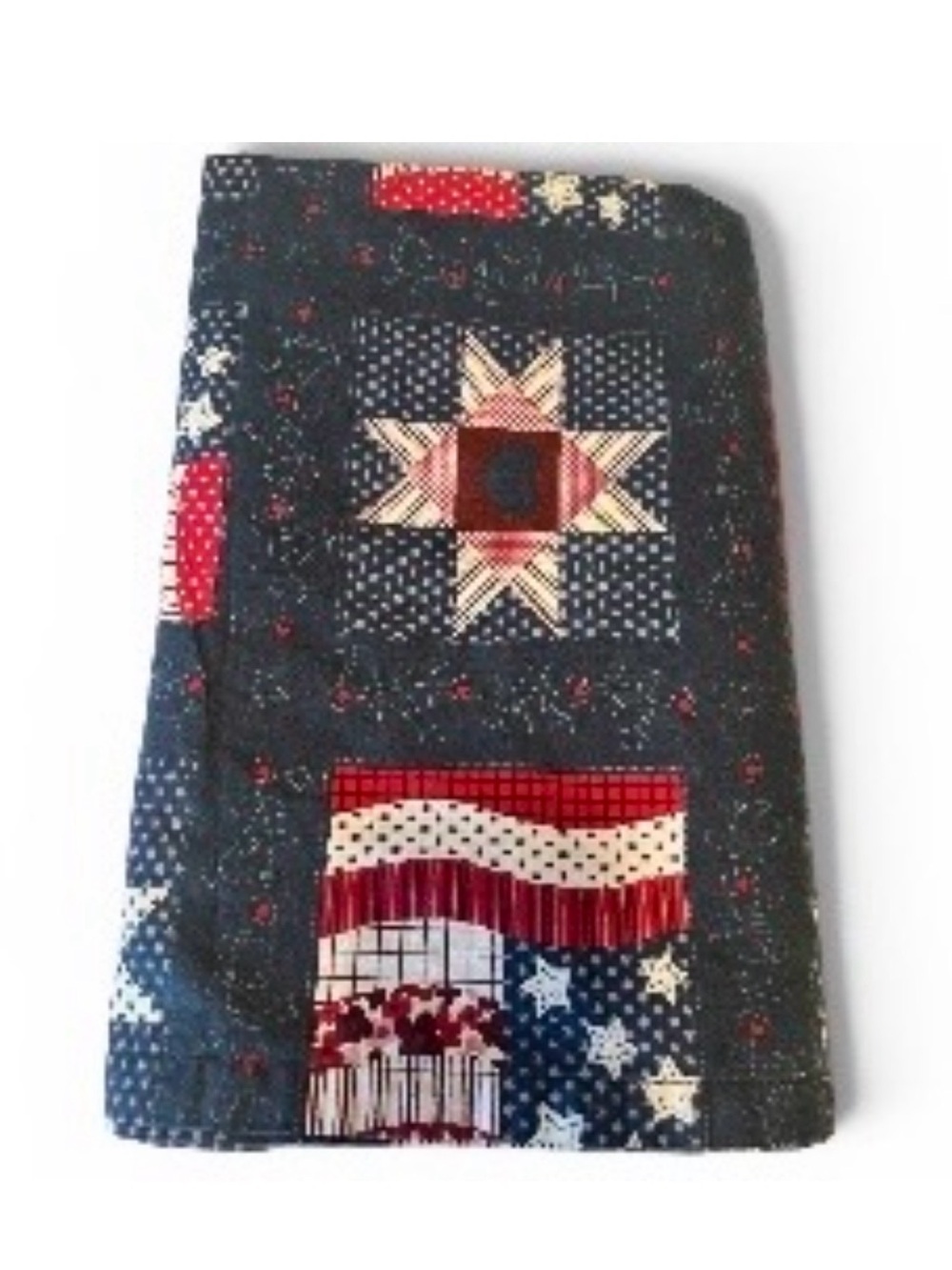 Patriotic Star Patchwork Kitchen Towel - Blue Red Cream